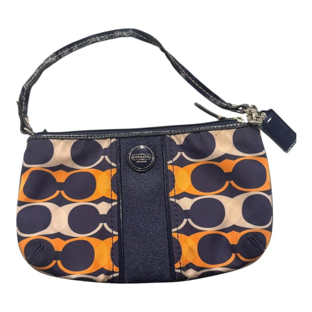 Coach Optic Circles Navy & Orange Mini Wristlet Bag